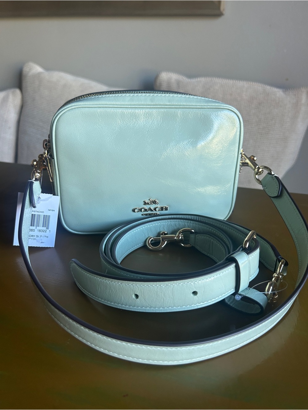 NWT Coach Mini Carey Crossbody Bag Gold/Light Pistachio - Picture 2 of 9